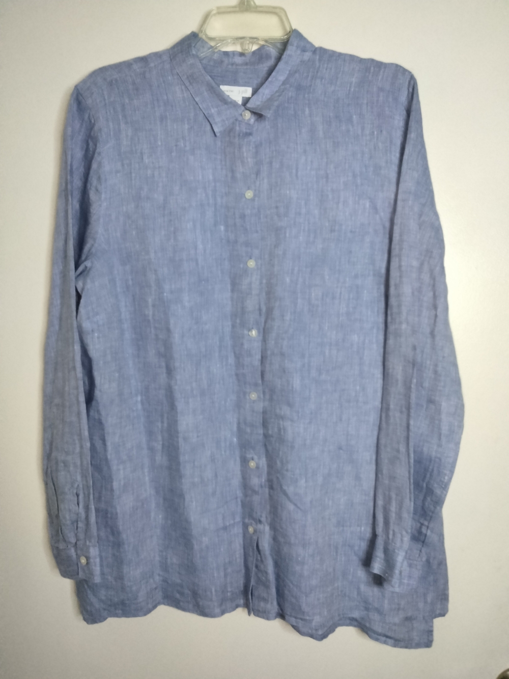 J. Jill Love Linen -L- Light Blue 100% Linen Button-Down LS Casual Tunic Shirt